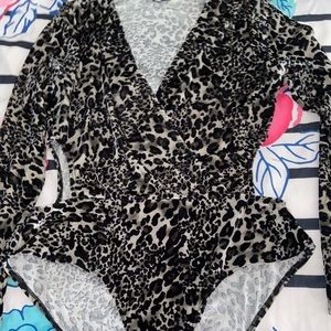 Gray cheetah print bodysuit